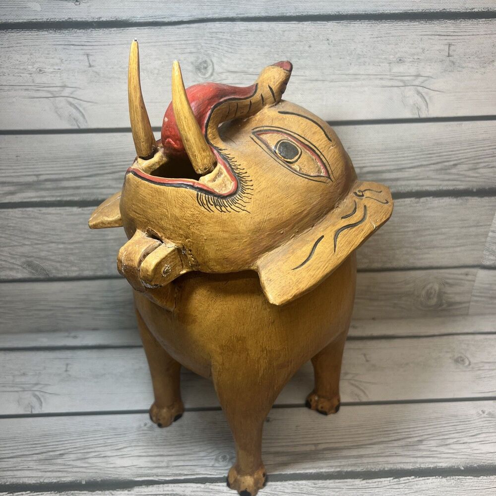 Vintage Tribal Elephant Mask - Hand-Carved Wooden Trinket Box Deco